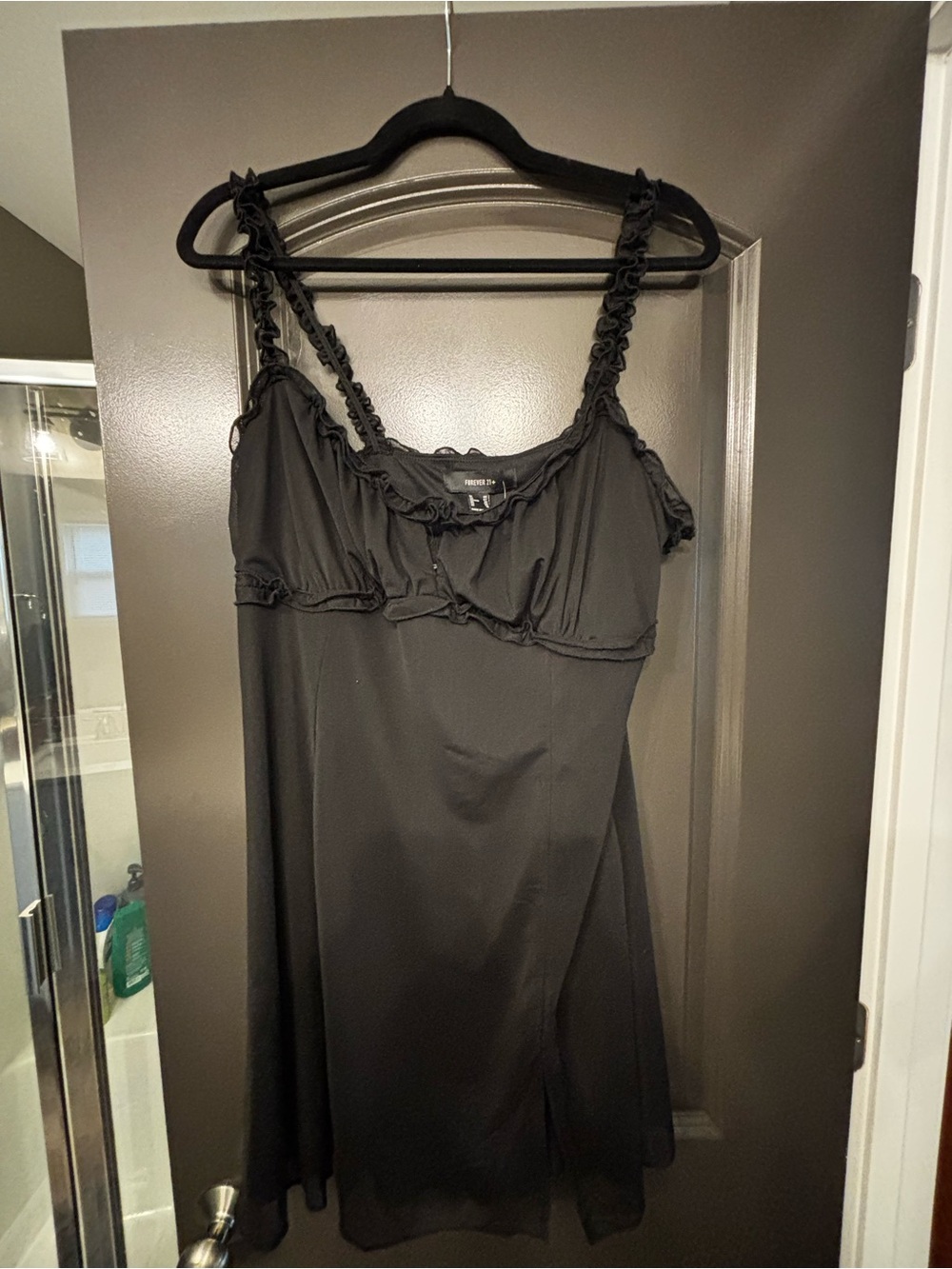 Forever 21 Black Mini Slip Dress with Ruffled Straps